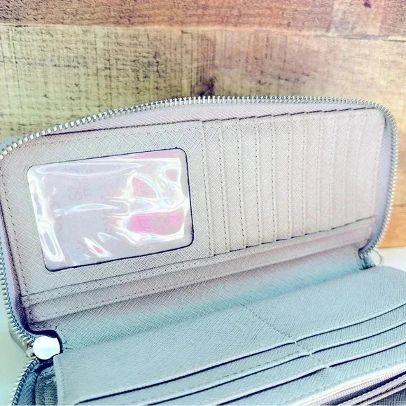 Michael Kors Cement Jet Set Pebble Leather Za Continental Wallet - Picture 9 of 11